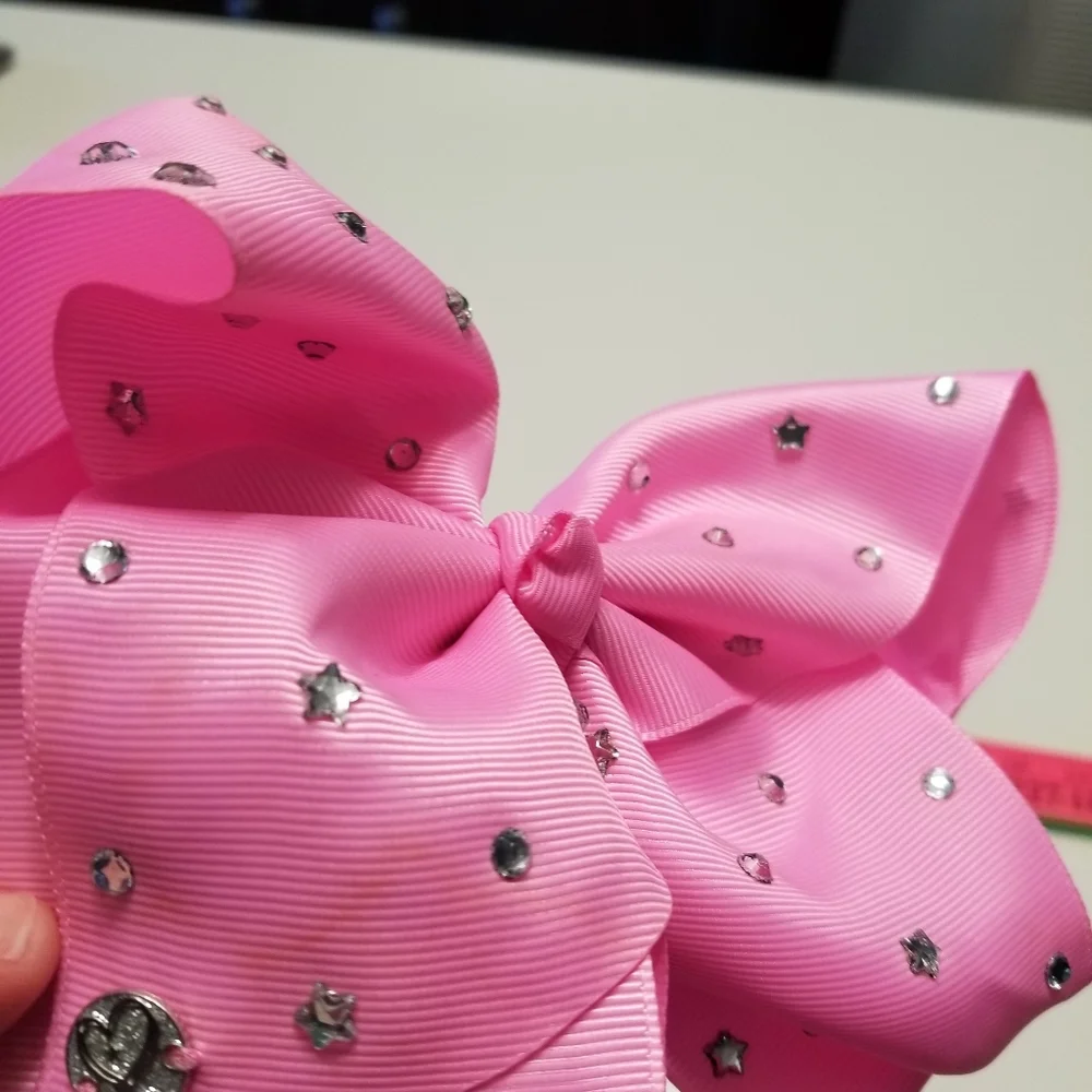 Jojo Siwa Lot of 3 Rhinestoned Bows Red Rainbow & Pink